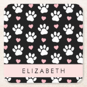 Hondenpoten, witte poten, roze harten, Jouw naam Kartonnen Onderzetters (Voorkant)