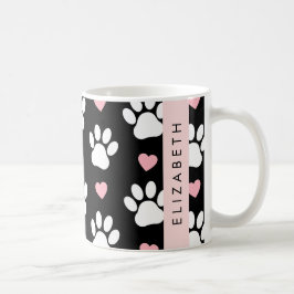 Hondenpoten, witte poten, roze harten, Jouw naam Koffiemok