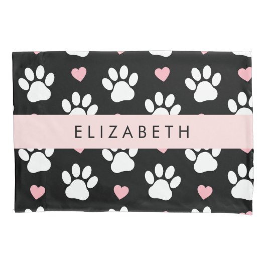 Hondenpoten, witte poten, roze harten, Jouw naam Kussensloop (Voorkant)