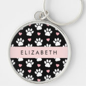 Hondenpoten, witte poten, roze harten, Jouw naam Sleutelhanger (Voorkant)