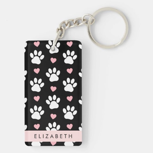 Hondenpoten, witte poten, roze harten, Jouw naam Sleutelhanger (achterkant)