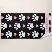 Hondenpoten, witte poten, roze harten, Jouw naam Strandlaken (Voorkant)