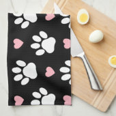 Hondenpoten, witte poten, roze harten, Jouw naam Theedoek (Quarter Fold)