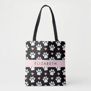 Hondenpoten, witte poten, roze harten, Jouw naam Tote Bag