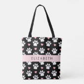Hondenpoten, witte poten, roze harten, Jouw naam Tote Bag (Achterkant)