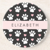 Hondenpoten, witte poten, roze harten, Jouw naam Zandsteen Onderzetter (Voorkant)