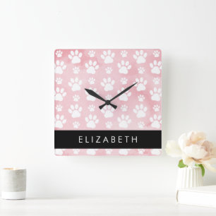 Hondenpoten, witte poten, roze Waterverven, Jouw n Vierkante Klok