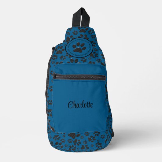 Hondenpoten zwart en wit Polka Dot op blauw Sling Bag (Voorkant)