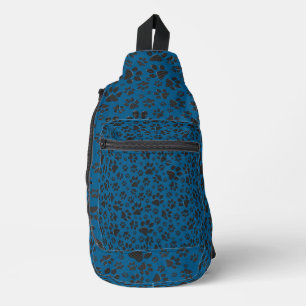Hondenpoten zwart en wit Polka Dot op blauw Sling Bag
