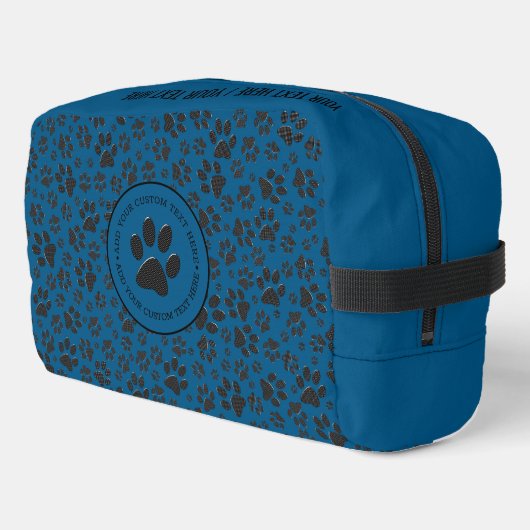 Hondenpoten zwart en wit Polka Dot op blauw Toilettasje (Linkerhoek)
