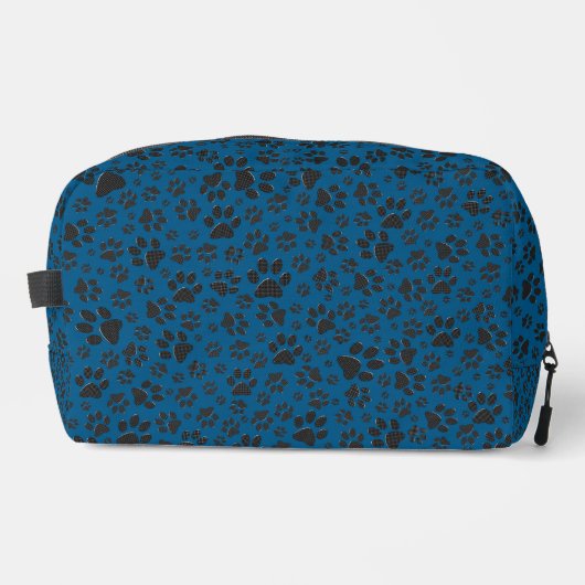 Hondenpoten zwart en wit Polka Dot op blauw Toilettasje (Voorkant)