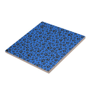 Hondenpoten Zwart & Wit Stippen op technisch blauw Tegeltje