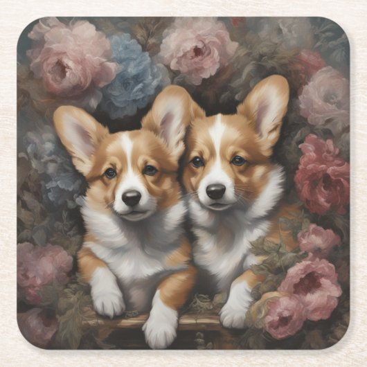 Hondenras Bloemenportretten 5 Kartonnen Onderzetters (Voorkant)