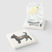 Hondenras Boho Floral Silhouette Stone C Stenen Onderzetter (Zijkant)