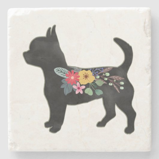 Hondenras Boho Floral Silhouette Stone C Stenen Onderzetter (Voorkant)