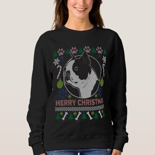 Hondenras Boston Terrier Ugly KerstSweater Trui (Voorkant)