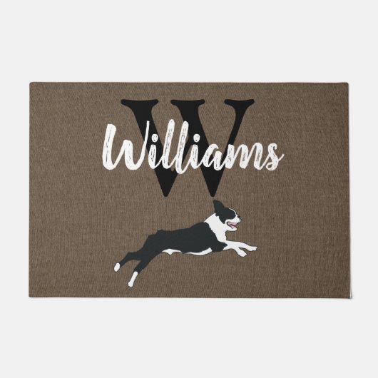 Hondenras Monogram van Boston Terrier Achternaam Deurmat (Voorkant)