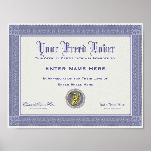 Hondenras - Persoonlijke certificering Poster (Voorkant)