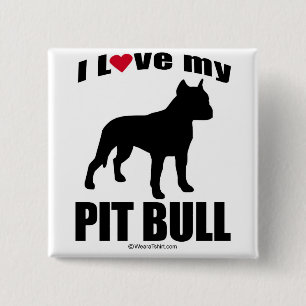 "HONDENRAS" - PIT BULL - "IK HOOP VAN MIJN PIT BUL VIERKANTE BUTTON 5,1 CM