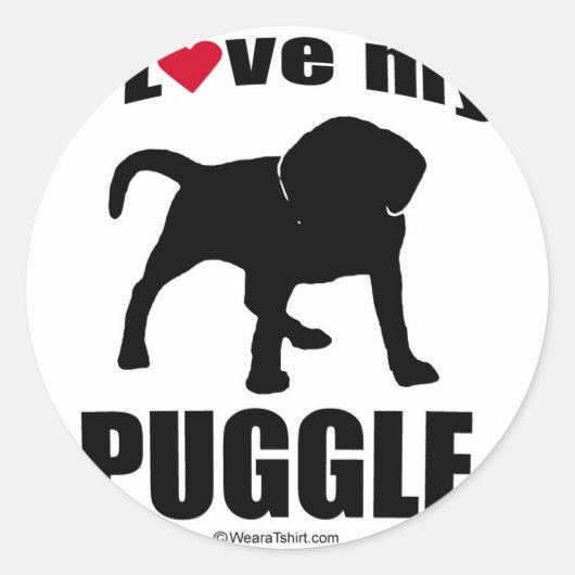 "HONDENRAS" - PUGGLE - "IK HOU VAN MIJN PUGGLE" RONDE STICKER (Voorkant)