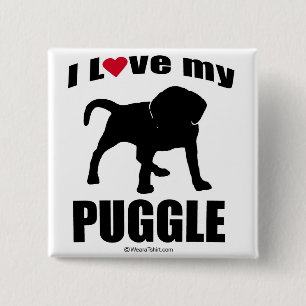 "HONDENRAS" - PUGGLE - "IK VIND MIJN POGGLE BEHOOR VIERKANTE BUTTON 5,1 CM