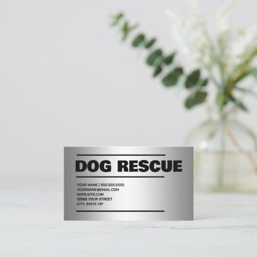 Hondenredding zilver visitekaartje (Staand voorkant)