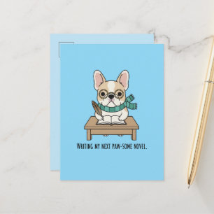 Hondenschrijver Franse Bulldog Blauwe Artistieke B Briefkaart