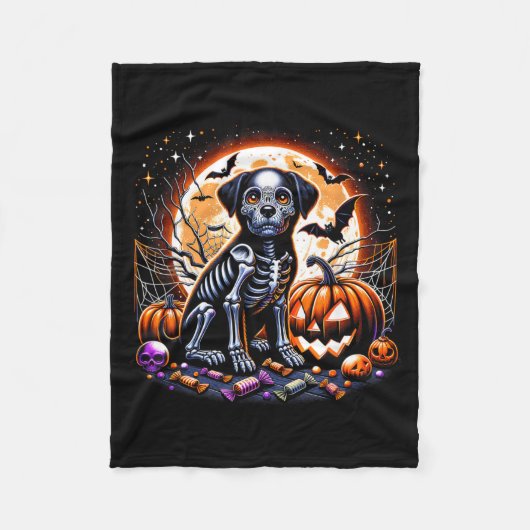Hondenskelet Halloween Fleece Deken (Voorkant)