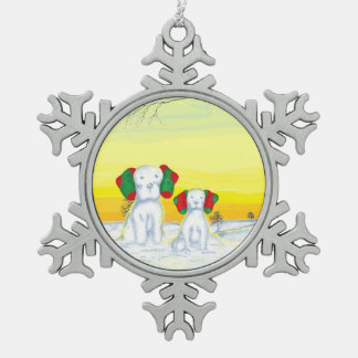 hondensneeuwman / sneeuwhond tin sneeuwvlok ornament