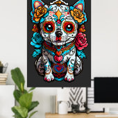 Hondensuiker schedel Halloween, Dia de los Muertos Poster (Thuiskantoor)