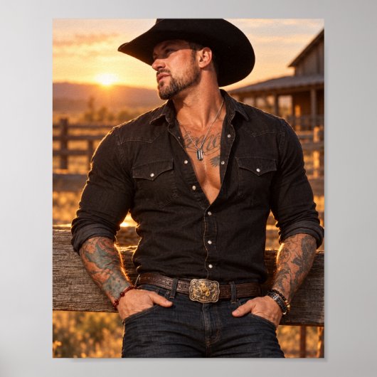 Hondentag Sunset Cowboy Poster (Voorkant)