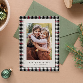 Hondentand frame rood zwart één foto klassiek feestdagenkaart