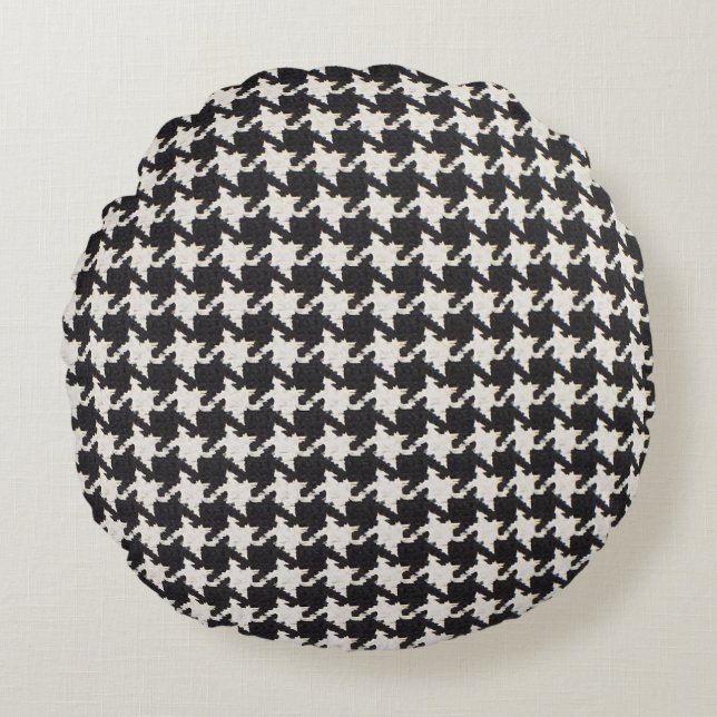 Hondentand Zwart Wit Patroon Rond Kussen (Voorkant)