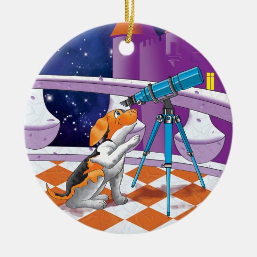 hondentelescoop keramisch ornament (Voorkant)