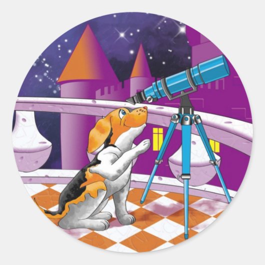 hondentelescoop ronde sticker (Voorkant)