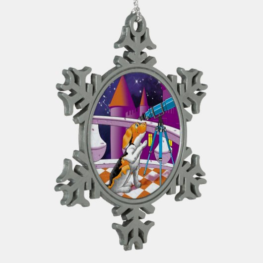 hondentelescoop tin sneeuwvlok ornament (Links)