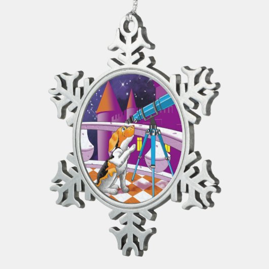 hondentelescoop tin sneeuwvlok ornament (Rechts)