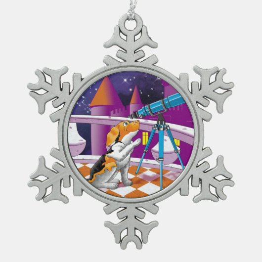 hondentelescoop tin sneeuwvlok ornament (Voorkant)