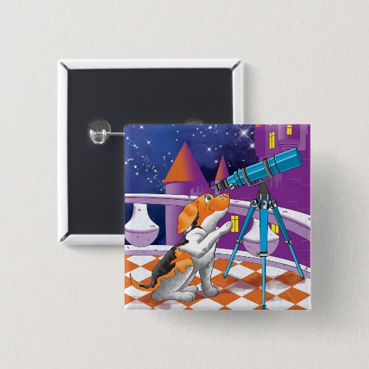 hondentelescoop vierkante button 5,1 cm (Voorkant /achterkant)