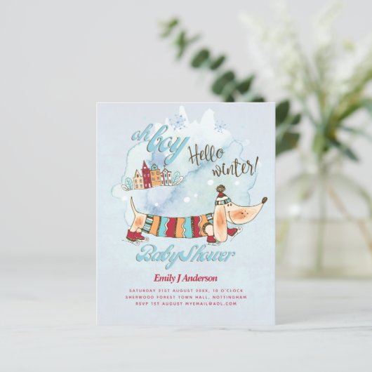 Hondenthema Baby shower Dachshund Winterkerst (Staand voorkant)