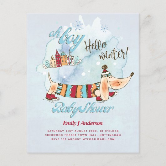 Hondenthema Baby shower Dachshund Winterkerst (Voorkant)