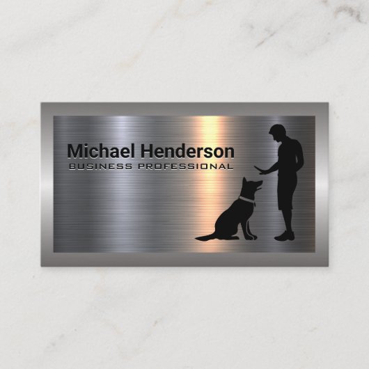 Hondentrainer met hond | Metallic Visitekaartje (Voorkant)