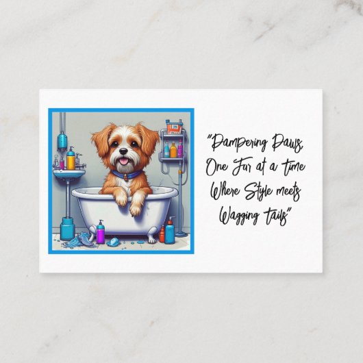 Hondentrimmer Schattige Puppy Blauw Visitekaartje (Achterkant)