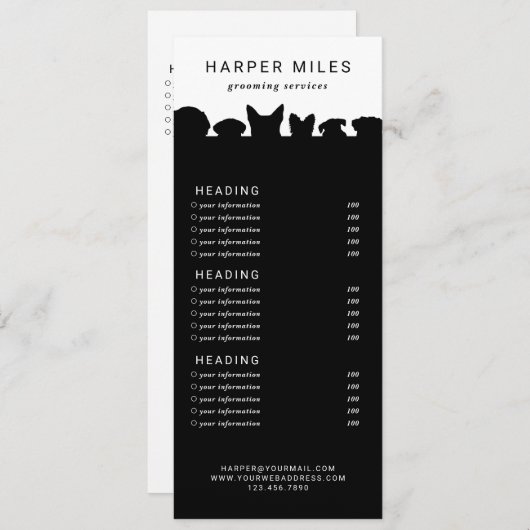 Hondentrimmer silhouet prijslijst of servicekaart kaart (Voorkant / Achterkant)