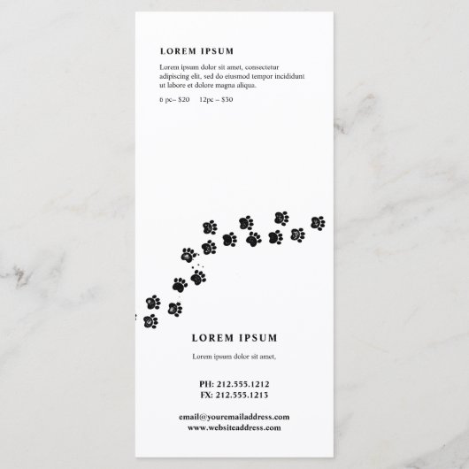 Hondentrimmer vuile poten stappen prijslijst menu (Achterkant)