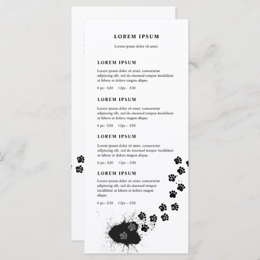 Hondentrimmer vuile poten stappen prijslijst menu (Voorkant / Achterkant)