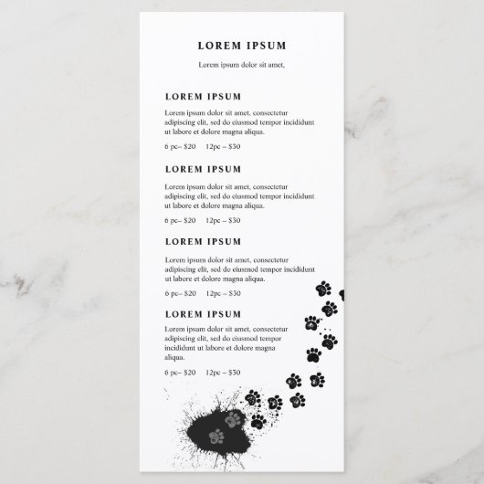 Hondentrimmer vuile poten stappen prijslijst menu (Voorkant)