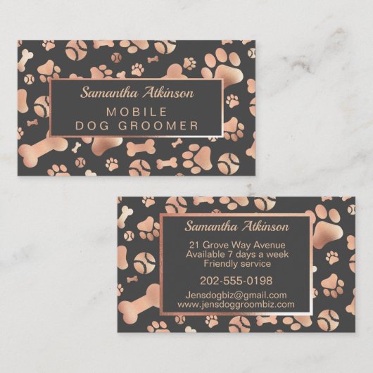 Hondentrimmer Walker Roos Gold Paw Print Visitekaartje (Voorkant / Achterkant)