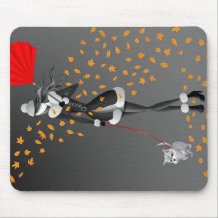 Hondenuitlater Herfstbladeren Zwart Muismat