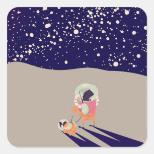 Hondenuitlater op de maan vintage cartoon vierkante sticker